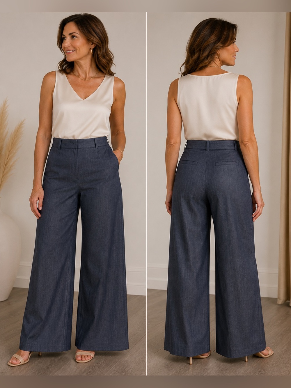 Gabrielle Union Wide Leg Pants Medium Blue Stretch NWT High Rise